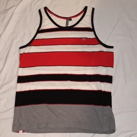 4/$15 Ocean Current Men's Tank Top XL Black Red White Grey Stripes EUC - Picture 1 of 5